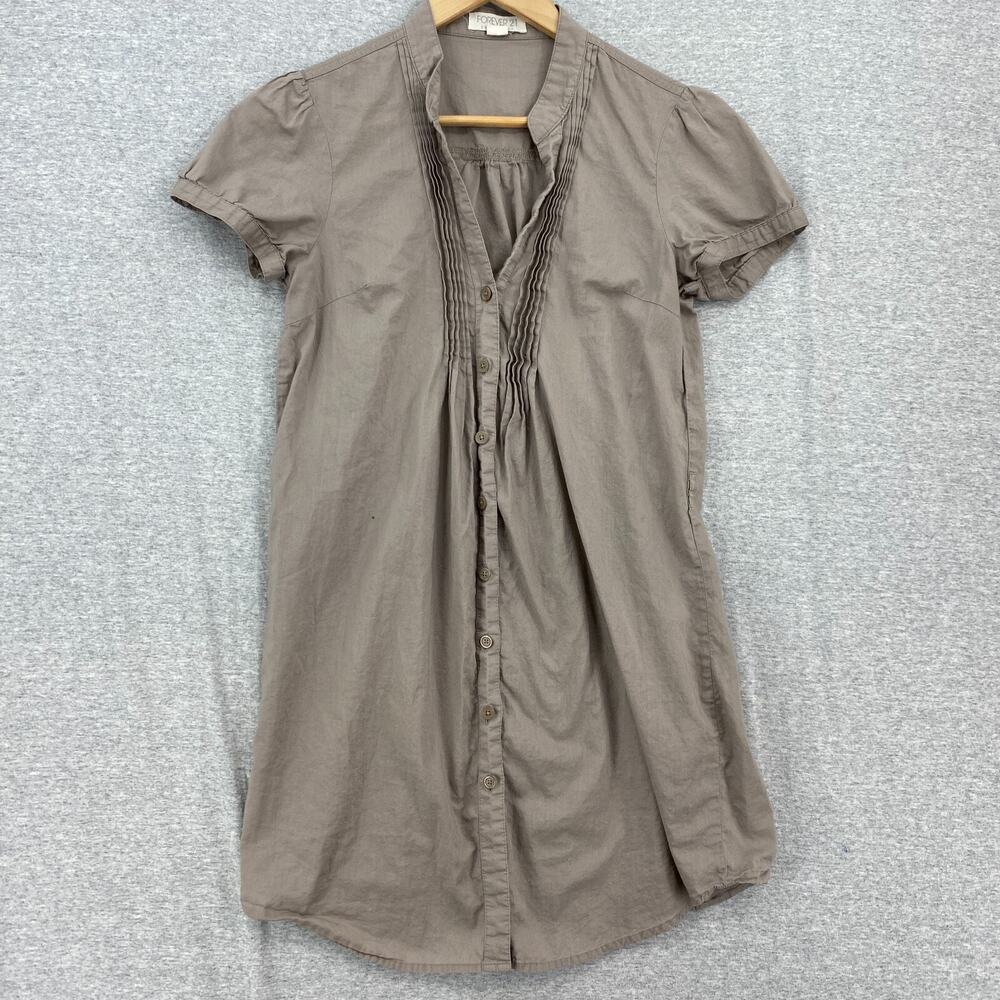 Forever 21 Dress Womens Small Brown Shirt Short Sleeve Button Down Pleated